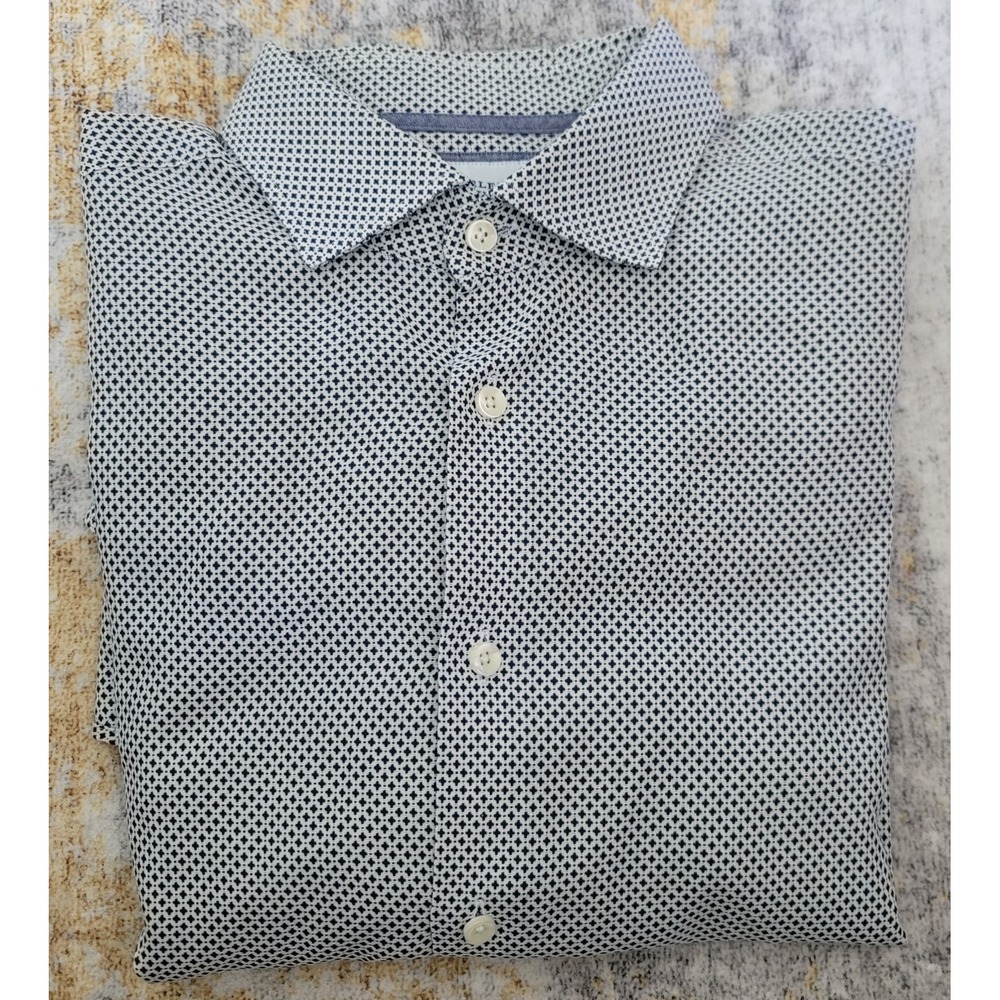 Charles Tyrwhitt Men's White Blue Square Cotton Classic Fit Dress Shirt‎ Size 17